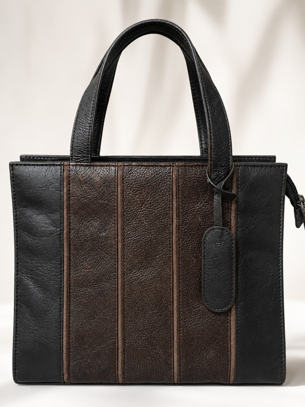 Mender Genuine Leather Brown Black Structured Tote Handbag Top Handle NWT